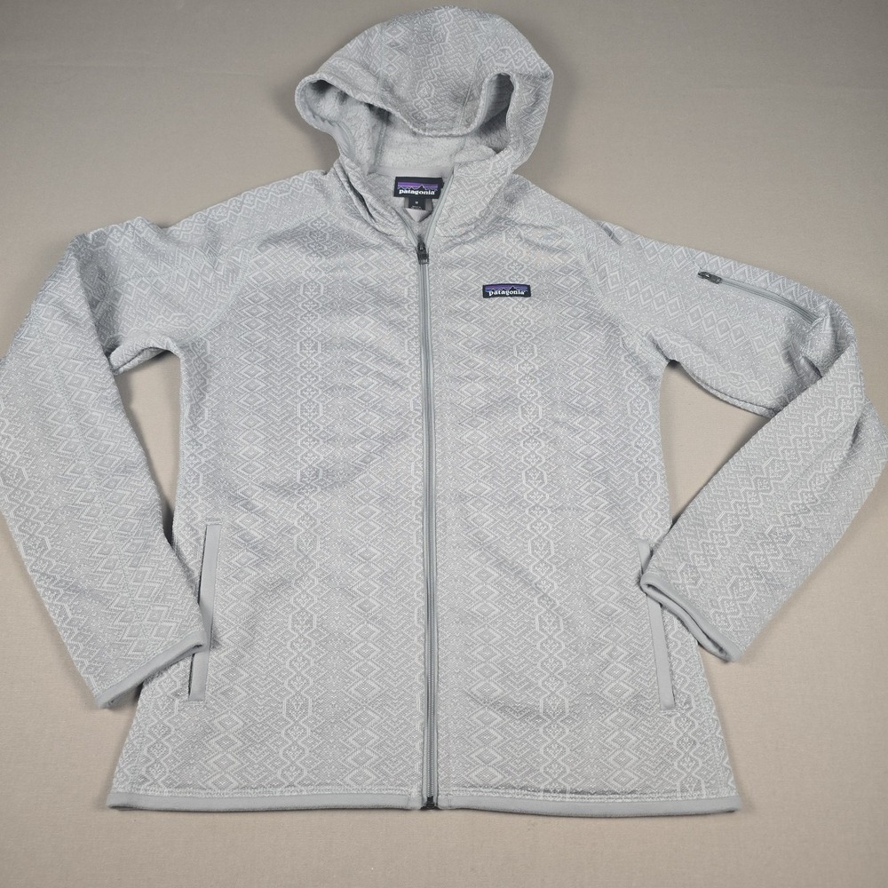 Patagonia Women Better Sweater Hoody M Frozen Jacquard Salt Grey Fleece 25539